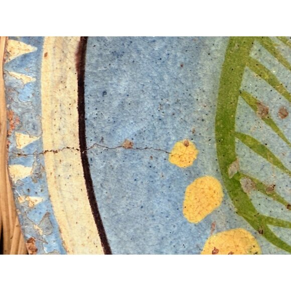 Vintage 30's Tlaquepaque Mexico Pottery Nesting Bowls Blue Floral - Picture 4 of 16